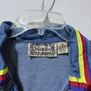Tantrums Blue Denim Floral Embroidered Button‎ Up Jean Jacket Women's Medium VTG thumbnail 6
