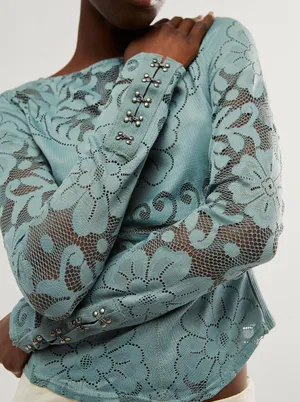 Free People NWT wild roses top in steel sea. Size Medium thumbnail 3