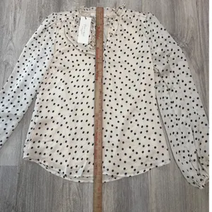 Haver & Blair Polka Dot Ruffle Neck Tie Blouse Cream Black Size XS‎ NWT thumbnail 5