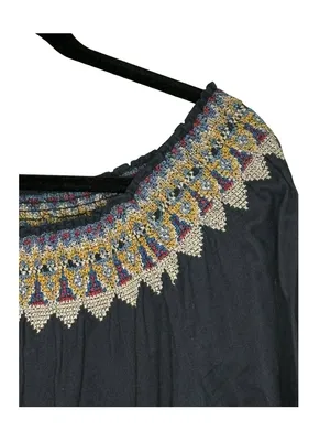 Joie 𖣴 Embroidered Festival Hippie Boho Off The Shoulder Peasant Top 𖣴 Black 𖣴 L thumbnail 3