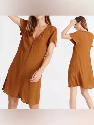 Madewell Rust-Brown V-Neck Dress thumbnail 2
