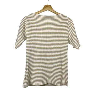 Lauren Ralph‎ Lauren Short Sleeve Rib Knit Top L Yellow White Stripe Preppy thumbnail 2