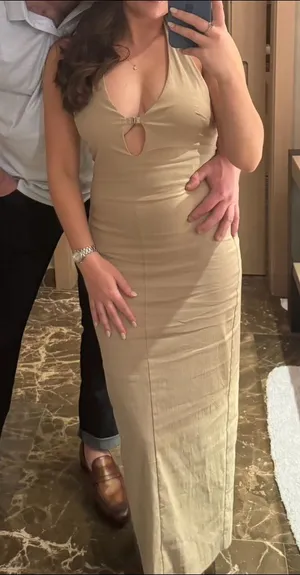 Zara Tan Halter Maxi Dress with Front Keyhole thumbnail 1