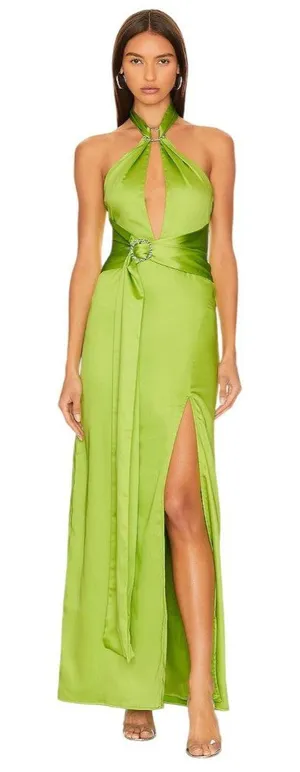 Khanums X Rrevolve Kenisei Halter Gown in Limeade XSmall New Womens Maxi Dress thumbnail 1