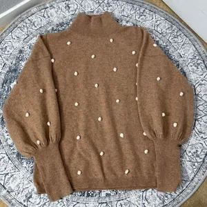Cashmere Charter Club Luxury Camel Tan Yarn with White Balls - Size M thumbnail 3