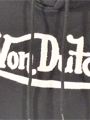Von Dutch Unisex Size Small Black White Sherpa Letter Pullover Hooded Sweatshirt thumbnail 2