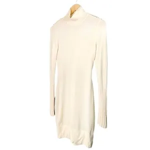 Karen Millen Wool Blend Sweater Dress Size 2 Cream Knit Bodycon Mock Neck Mini thumbnail 6
