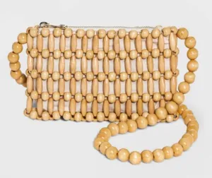 Wood Beaded Purse Tan thumbnail 1