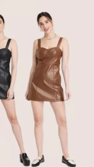 2/$30 A new day faux leather brown leather dress with bodice size small thumbnail 12