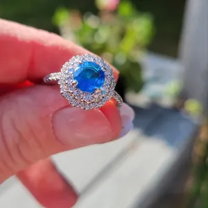 Sapphire Diamond Ring | Platinum Plated 925 Sterling Silver Size‎ 8 thumbnail 5