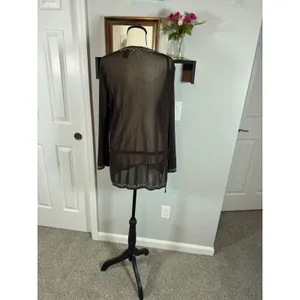 Vintage Y2K New York & Company Brown Mesh Tunic Embroidered Sequin V-Neck Large thumbnail 2