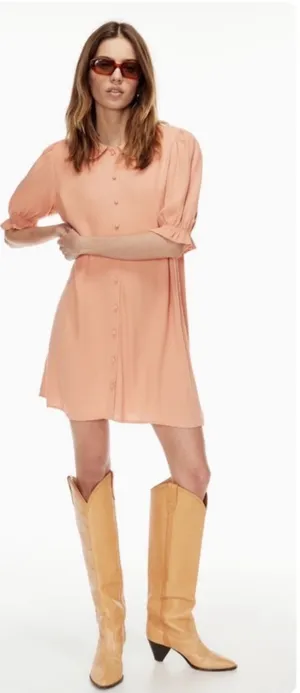 Wilfred Aritzia Poppins Short Puff Sleeve Peachy Pink Button Down Front Dress S thumbnail 1