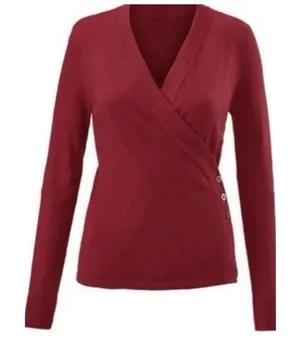 CABI Women's Medium Ballet Wrap Cardigan Sweater Red Cotton Angora Rabbit Hair thumbnail 1