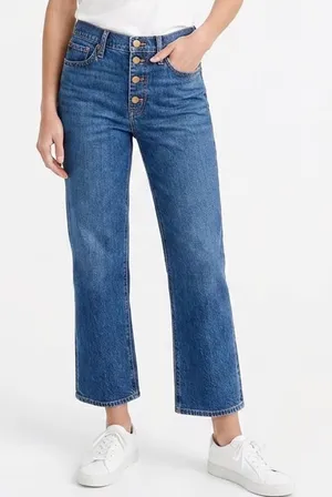 J.Crew Mid-Rise Flare Crop Jeans Blue Button Fly Medium Wash Size 30 thumbnail 1