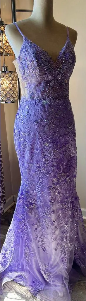 Sherri Hill‎ Lavender Sequin Beaded Mermaid Style Open Back Prom Corset Dress 14 thumbnail 1