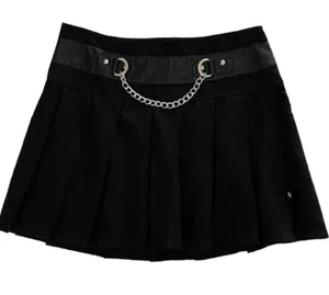 ROYAL BONES by Daang Black Pleated Chain Punk Goth Mini Skirt ~ Women's LARGE thumbnail 3