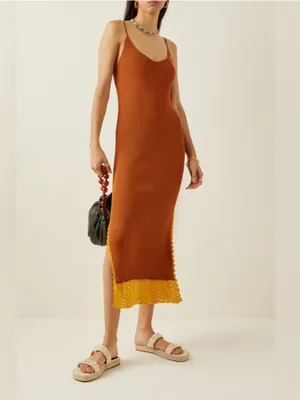 STAUD Pleasanton Crochet Trimmed Ribbed-Knit Cotton Midi Dress XL thumbnail 7