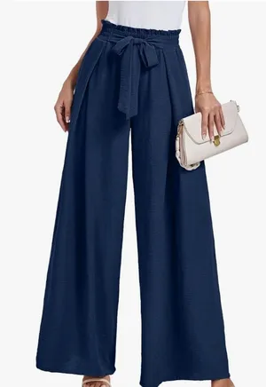 Wide Leg Palooza High-Waist Tie-Belt Pants in Navy Very Lightweight Size Medium thumbnail 1