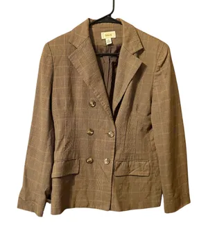 Talbots Blazer Womens 6 Brown Excellent Worsted Wool Double Breasted Glen Plaid thumbnail 1