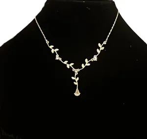Vintage Silver Tone CZ Vine Y Necklace thumbnail 1
