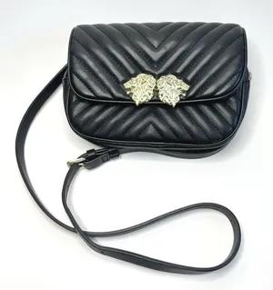 Zara Black Crossbody Bag Lion Head Gold Hardware Quilted Belt Bag‎ Convertible thumbnail 1
