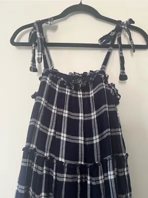 Trixxi Navy Blue White Plaid Tie Strap Mini Dress Small Beachy Coastal Cottagecore thumbnail 2