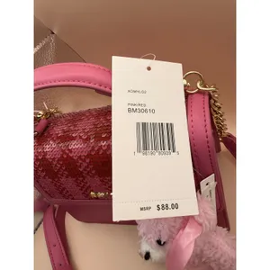 Betsey Johnson Pink Red‎ Sequin Houndstooth Crossbody Bag Teddy Bear Charm NEW thumbnail 3