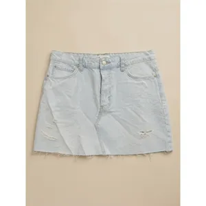 Zara Women Denim Mini Skirt Size L Light Blue Distressed Raw Hem 5-Pocket thumbnail 2