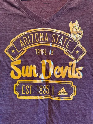 Adidas Arizona State Sun Devils V-neck Tee Maroon Gold Small thumbnail 2