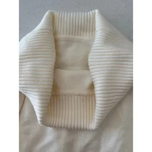 Women’s Ivory Off Shoulder Sweater Ribbed Foldover Cowl Neck Knit Pullover thumbnail 10