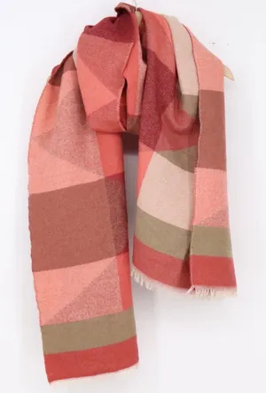Unbranded Scarf Womens OS Geometric Colorblock Red Orange Fringed Excellent thumbnail 1
