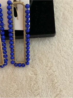 Royal Blue Beaded Rectangle Hoop Earrings thumbnail 3