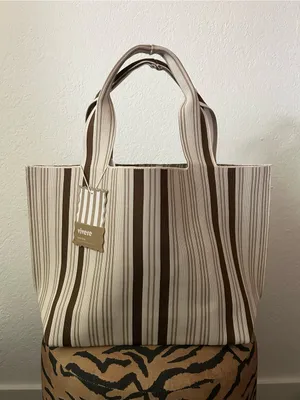 NEW Vivere Striped Reusable Woven Tote Bag thumbnail 1
