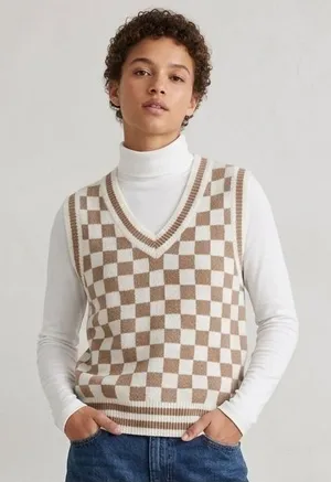 ABOUND Checkered V-Neck Sweater Vest XS 18” + p2p Tan Neutral EUC thumbnail 1
