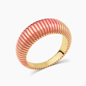 GORJANA 18k Gold Plated Catalina Enamel Ring Gold Pink Striped Boho Chic Size 7 thumbnail 7