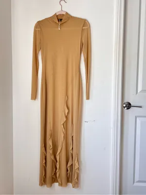 NWOT Zara Brown Mesh‎ Ruffle Maxi Dress Small Sheer Layered Cocktail Dress thumbnail 3