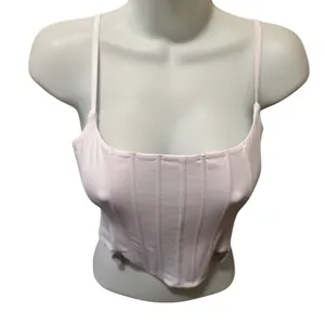 ReoRia Sexy Square Neck Trendy White Clean Girl Corset Crop Top Sz L thumbnail 7