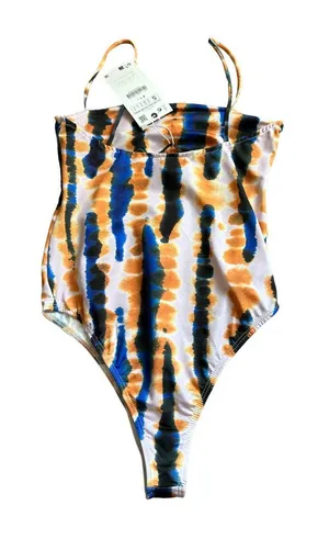 ZARA Tie Dye Blue Orange Bodysuit Size Small NEW NWT thumbnail 1