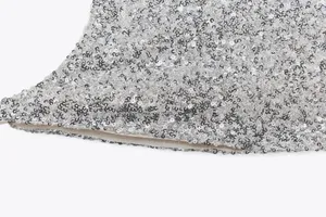 Zara Silver Sequin Spaghetti Strap maxi Dress evening party holiday thumbnail 9