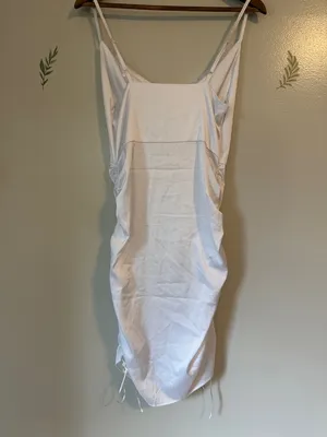 SHEIN White Satin Cowl Neck Ruched Slip Dress thumbnail 5