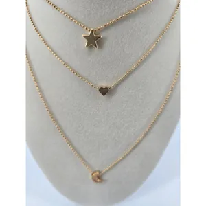 Layered Necklace Womens OS Celestial Gold Star Heart Moon‎ New thumbnail 2