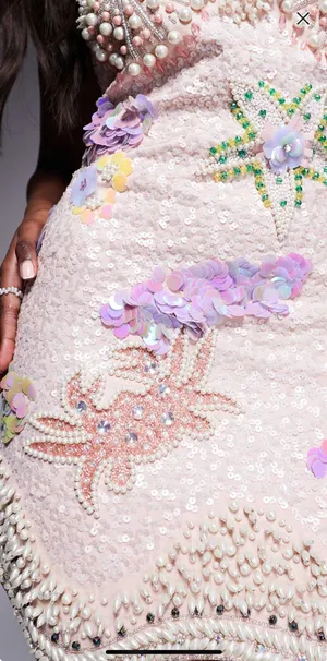 ASOS LUXE embellished ocean pearl encrusted mini dress with sequins in pink thumbnail 4