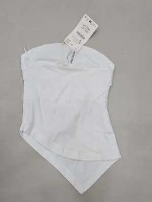 NWT! Zara White Strapless Asymmetrical Bandana/Handkerchief Top Size S thumbnail 5