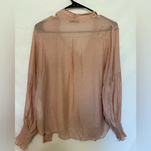 Zara Soft Blush Polka‎ Dot Tie Neck Blouse Size Medium thumbnail 7
