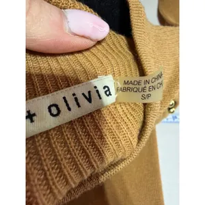 Alice + Olivia Sweater Womens S Tan Wool Gold Hardware Mock‎ Neck Luxury thumbnail 3