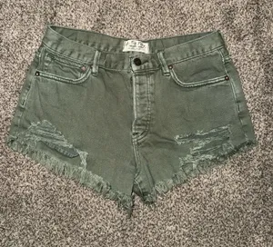 Free People We The Free Twenty-Seven Olive Green Distressed Shorts Size 27 thumbnail 1