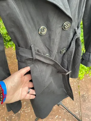 Y2K United Colors of Benetton Black Trench Coat M Minimalist Belted Jacket thumbnail 8