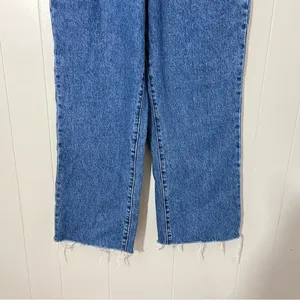 White Fox High Rise Wide Leg Jeans Blue Raw Hem Size M thumbnail 2