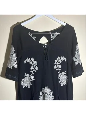 Free People Women's Black & White Embroidered Mini Dress Size Large thumbnail 5