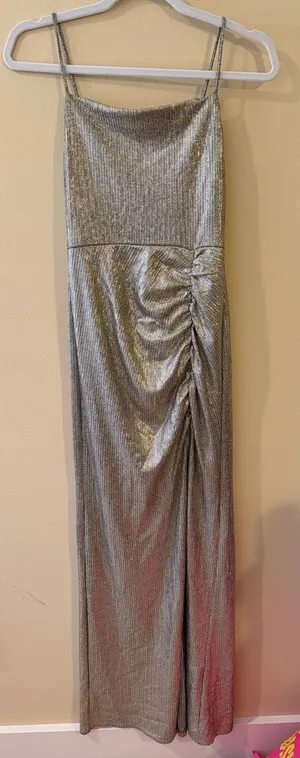 Speechless Metallic Gold Ruched Maxi Dress with Spaghetti Straps thumbnail 1